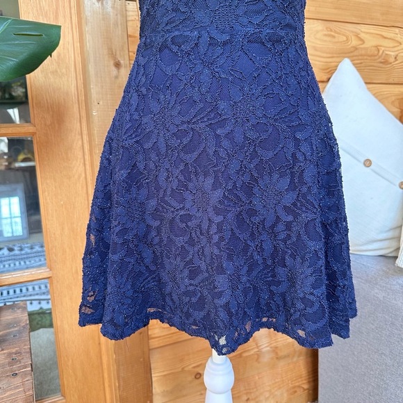 B. Darlin Royal Blue Lace Fit & Flare Dress Size 4 | Strappy Back Party Glam - Picture 6 of 15